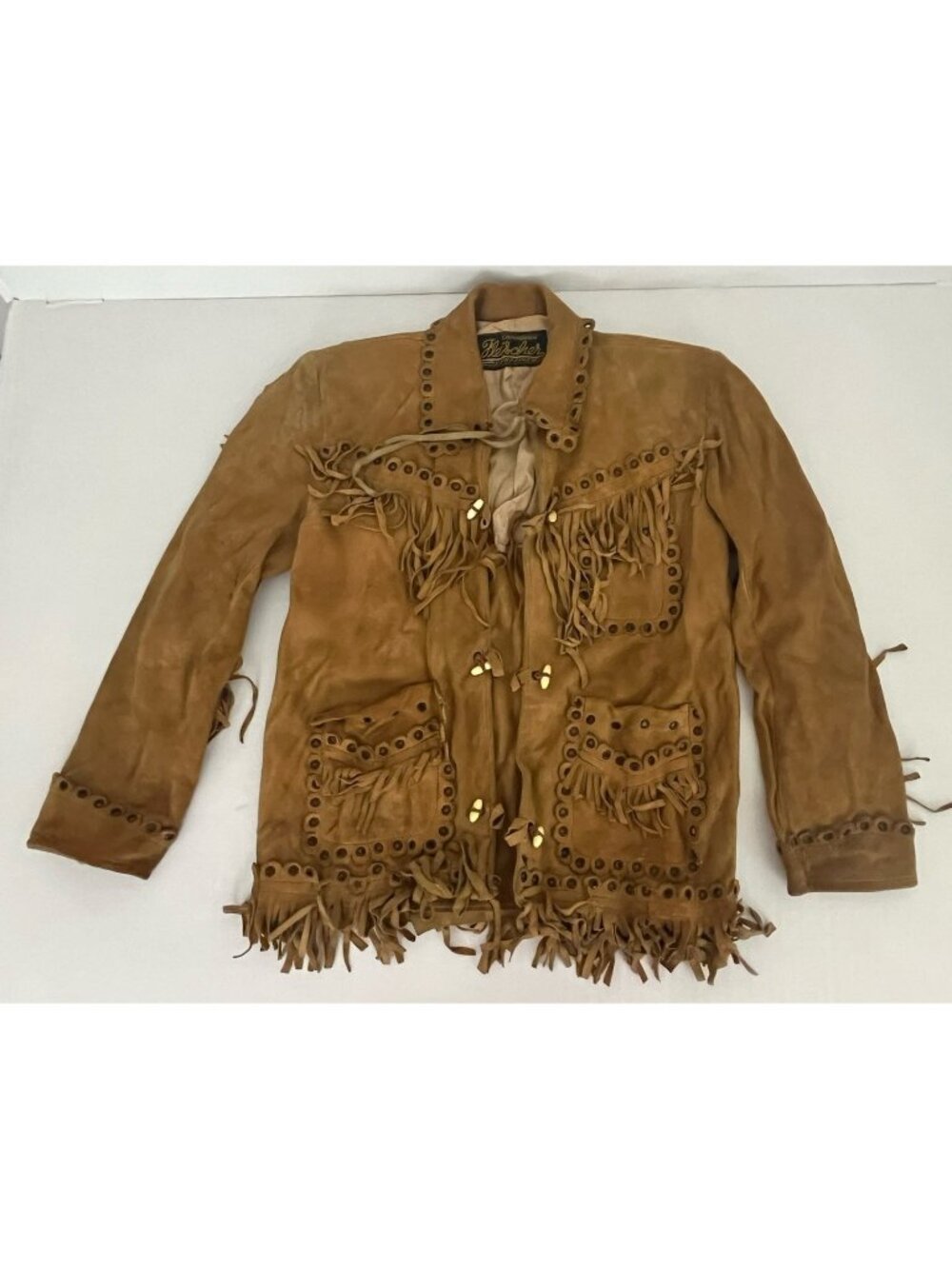 Vintage Chamarra Fleischer Suede Leather Buckskin Jacket Coat Fringe Child Size